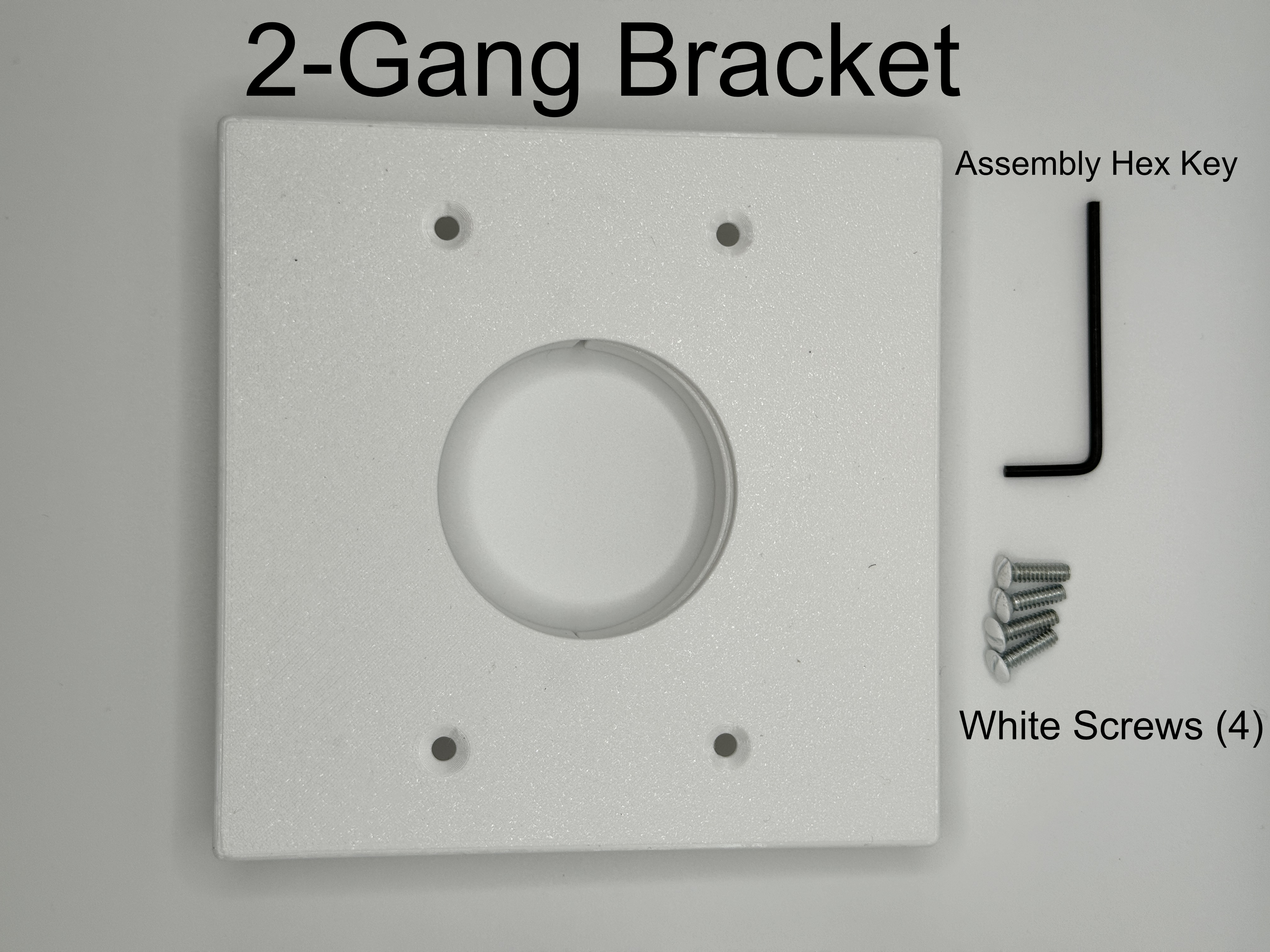Camera mount comes with 4 white screws to match the color of the bracket along with an installation hex wrench