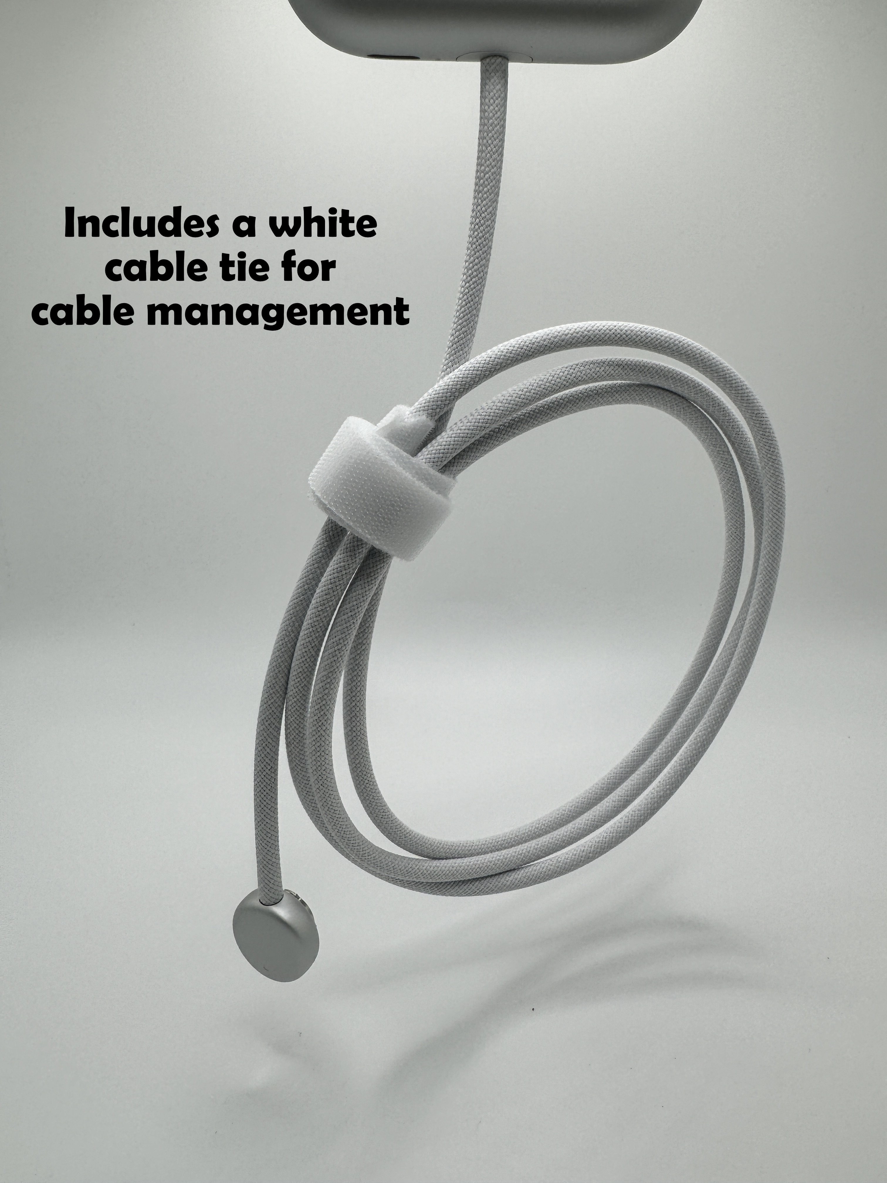 A picture of the included cable-tie with cable wrapped up